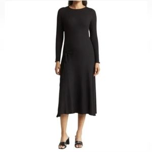 stitchdrop shirred waffle knit long sleeve midi dress